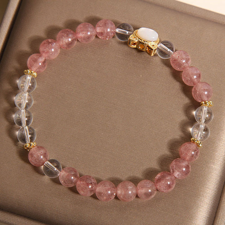 Buddha Stones猫天然ストロベリークォーツホワイトクリスタルビーズヒーリングブレスレット - image 3