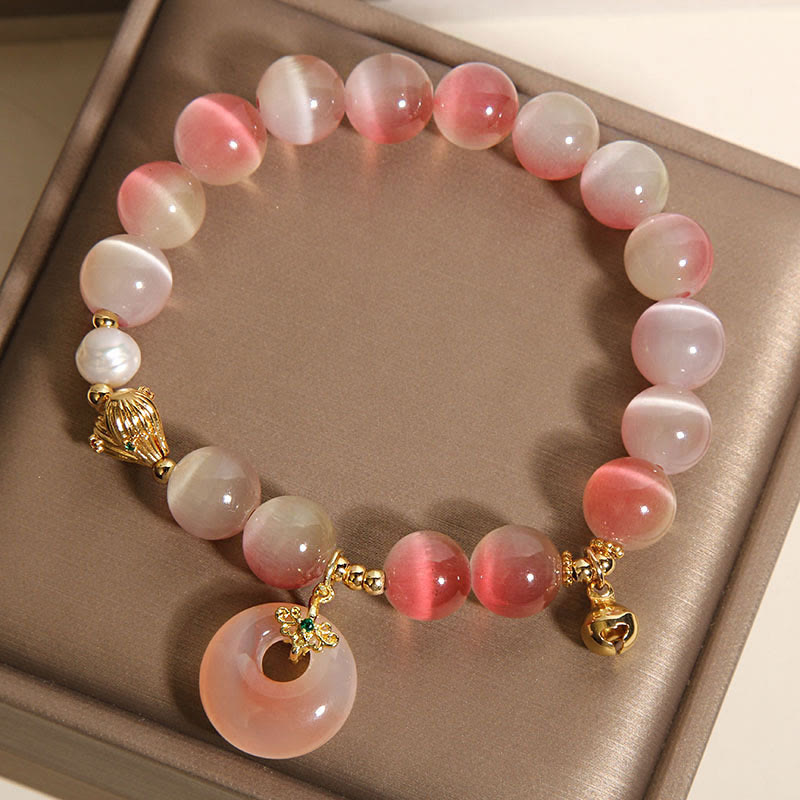 Buddha Stones天然平和のお守りチャームグラデーションピンクキャッツアイ燕元瑪瑙平和ブレスレット - image 4