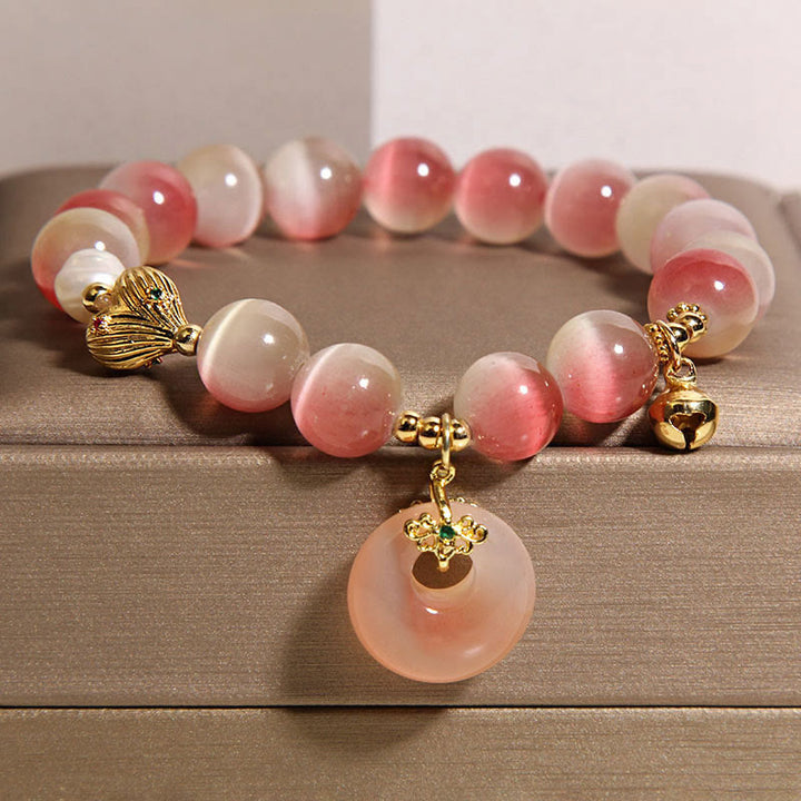 Buddha Stones天然平和のお守りチャームグラデーションピンクキャッツアイ燕元瑪瑙平和ブレスレット - ピンクキャッツアイ（手首周り：15～17cm） - image 0