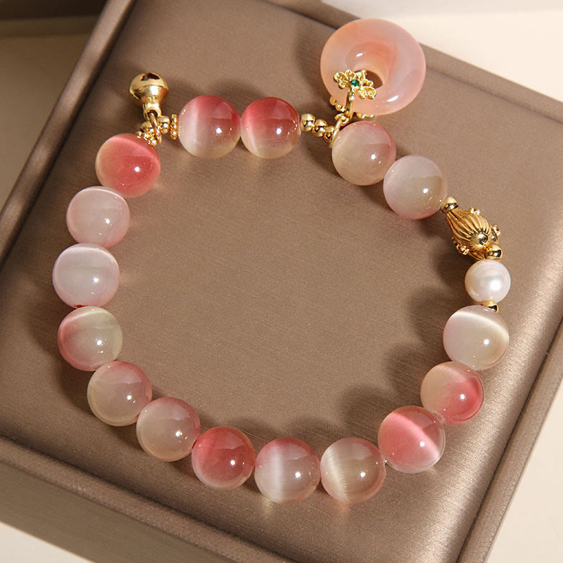 Buddha Stones天然平和のお守りチャームグラデーションピンクキャッツアイ燕元瑪瑙平和ブレスレット - image 5