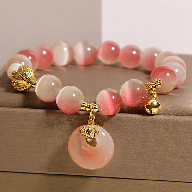 Buddha Stones天然平和のお守りチャームグラデーションピンクキャッツアイ燕元瑪瑙平和ブレスレット - image 1