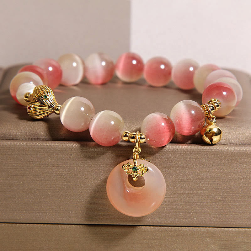 Buddha Stones天然平和のお守りチャームグラデーションピンクキャッツアイ燕元瑪瑙平和ブレスレット - image 2
