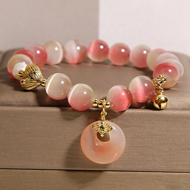 Buddha Stones天然平和のお守りチャームグラデーションピンクキャッツアイ燕元瑪瑙平和ブレスレット - image 2