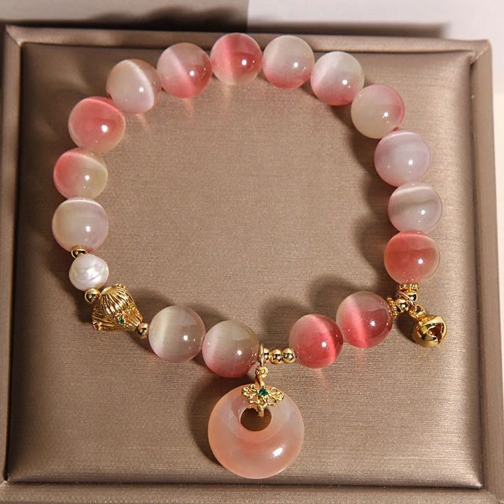 Buddha Stones天然平和のお守りチャームグラデーションピンクキャッツアイ燕元瑪瑙平和ブレスレット - image 3