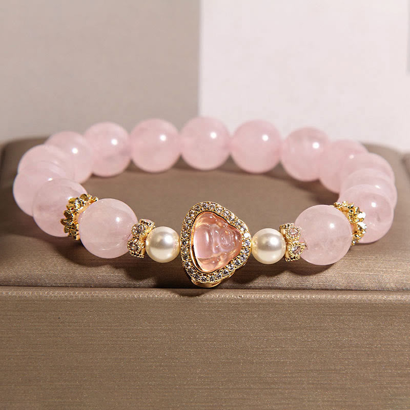 Buddha Stones天然仏陀のシンボル ピンククリスタルパール 温もりブレスレット - ピンククリスタル（手首周り：15～17cm） - image 0
