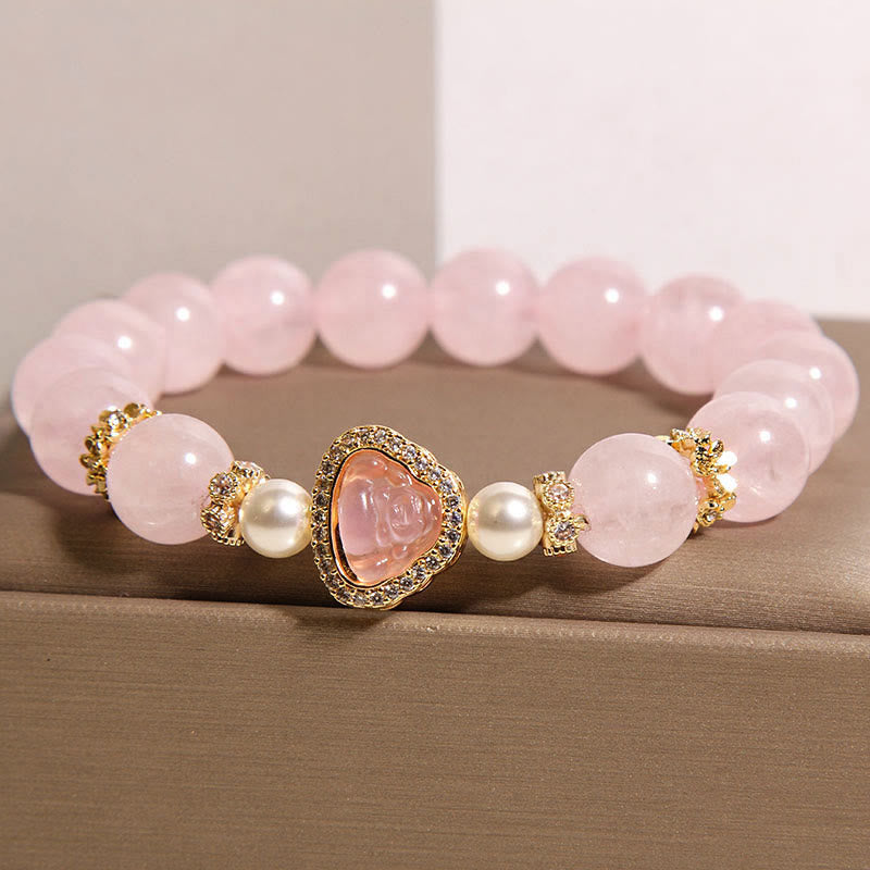Buddha Stones天然仏陀のシンボル ピンククリスタルパール 温もりブレスレット - image 2
