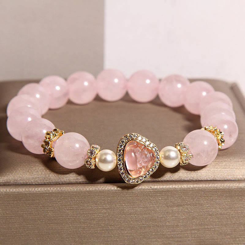 Buddha Stones天然仏陀のシンボル ピンククリスタルパール 温もりブレスレット - image 1