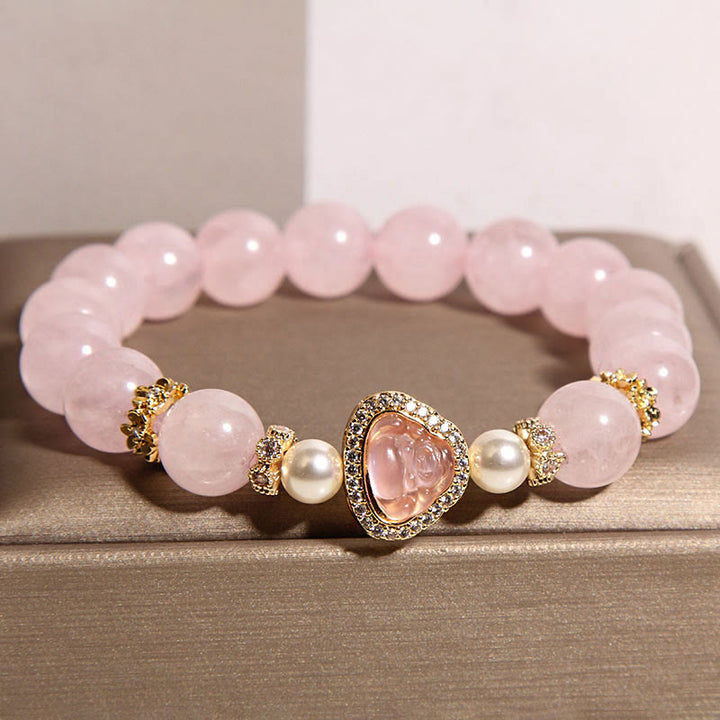 Buddha Stones天然仏陀のシンボル ピンククリスタルパール 温もりブレスレット - image 1