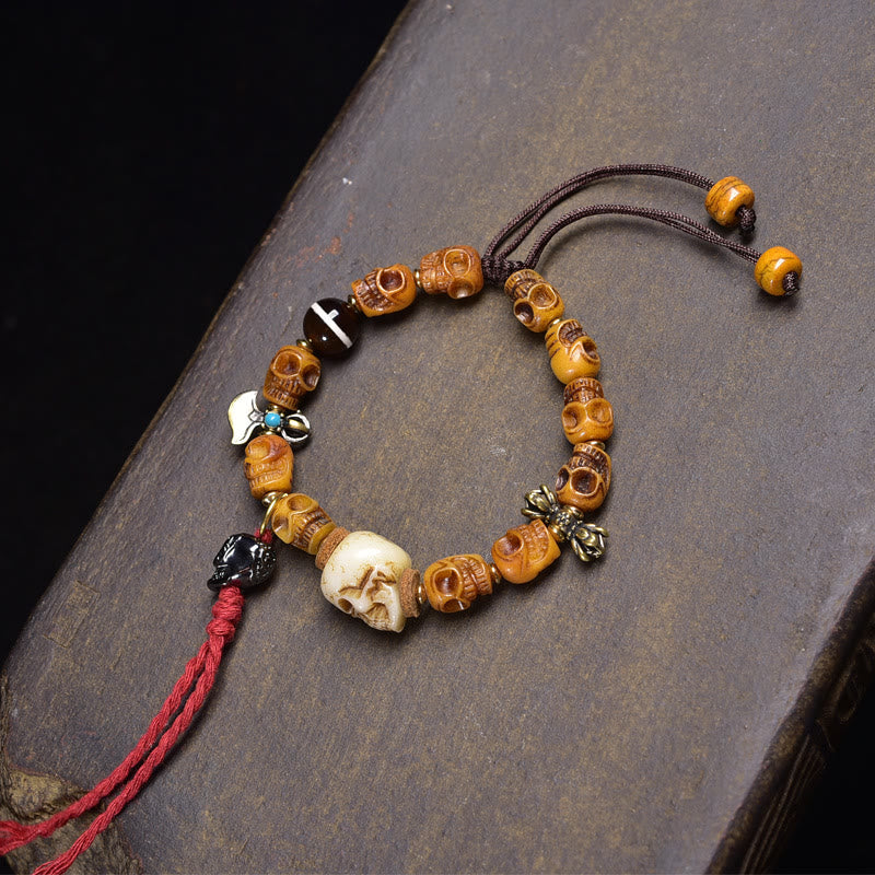 Buddha Stonesチベット骨ビーズ ココナッツシェル 屍の王 森の幸せブレスレット - スカル（手首周り：16～17cm） - image 5