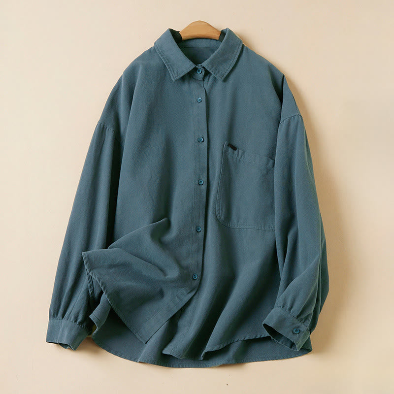 Buddha Stonesカジュアルボタンデザイン レディース スタンドカラー 長袖 コットンシャツ - スティールブルー - US14、 UK/AU18、 EU46 (2XL) - image 0