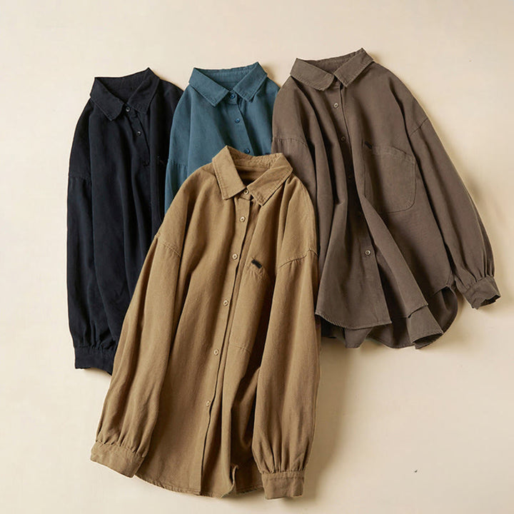Buddha Stonesカジュアルボタンデザイン レディース スタンドカラー 長袖 コットンシャツ - image 24