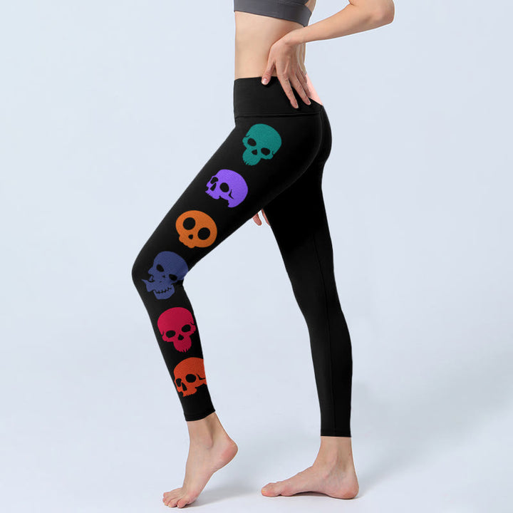 Buddha Stonesとカラフルなスカル柄のジムレギンス レディース ヨガパンツ - image 2