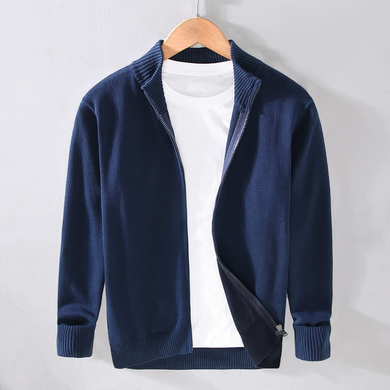 Buddha Stonesプレーンジッパー リブ編み裾デザイン メンズ 長袖 コットンジャケット - ダークブルー - US/UK/AU42、 EU52 (3XL) - image 12