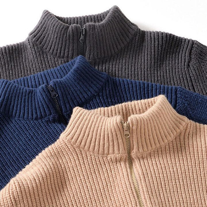 Buddha Stones冬用 無地 ジッパー ニット カーディガン メンズ 長袖 コットン ジャケット ポケット付き - image 18