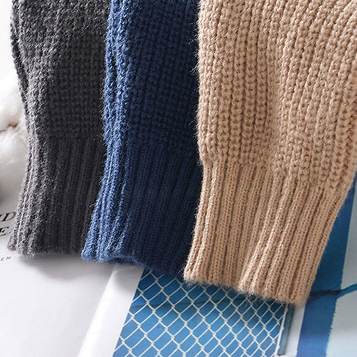 Buddha Stones冬用 無地 ジッパー ニット カーディガン メンズ 長袖 コットン ジャケット ポケット付き - image 19