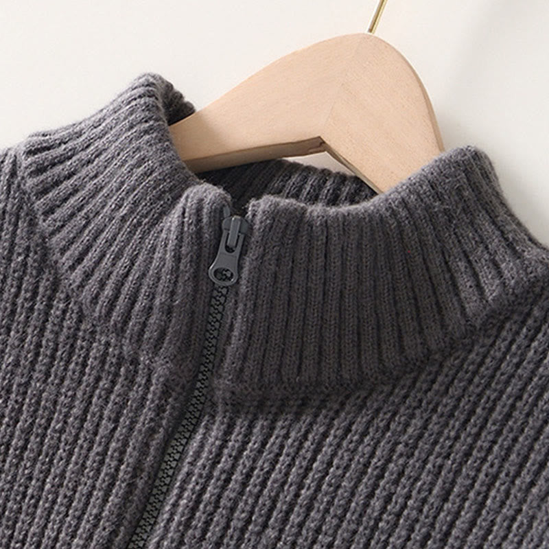 Buddha Stones冬用 無地 ジッパー ニット カーディガン メンズ 長袖 コットン ジャケット ポケット付き - image 7