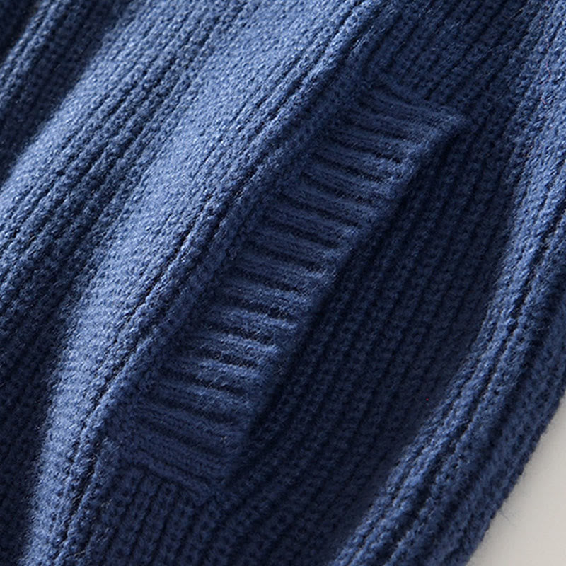 Buddha Stones冬用 無地 ジッパー ニット カーディガン メンズ 長袖 コットン ジャケット ポケット付き - image 3