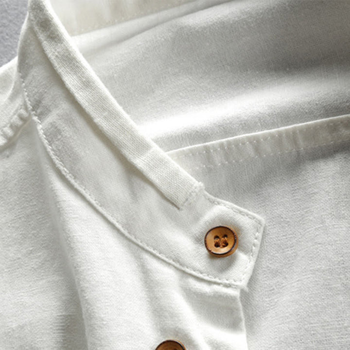 Buddha Stonesメンズ スリムフィットデザイン スタンドカラー クルーネック 長袖 コットンリネンシャツ - image 6