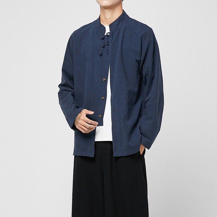 Buddha Stones中国風 カエルボタン サイドスリット メンズ 長袖 コットン 唐装シャツ - image 19