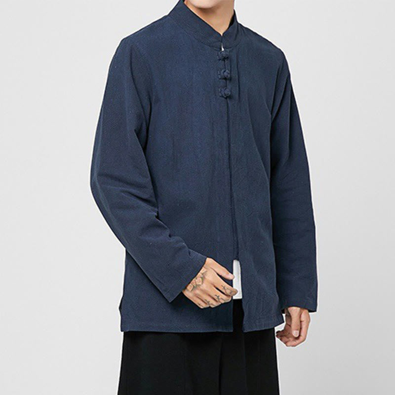 Buddha Stones中国風 カエルボタン サイドスリット メンズ 長袖 コットン 唐装シャツ - image 17