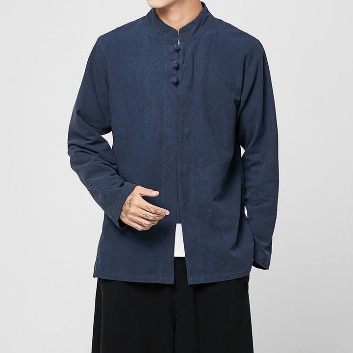 Buddha Stones中国風 カエルボタン サイドスリット メンズ 長袖 コットン 唐装シャツ - image 14