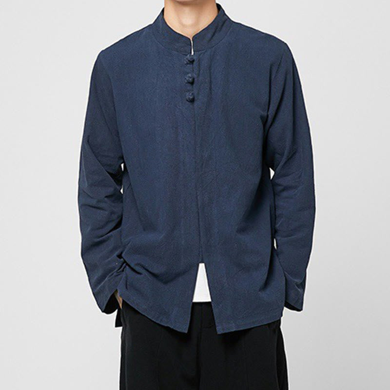 Buddha Stones中国風 カエルボタン サイドスリット メンズ 長袖 コットン 唐装シャツ - image 16