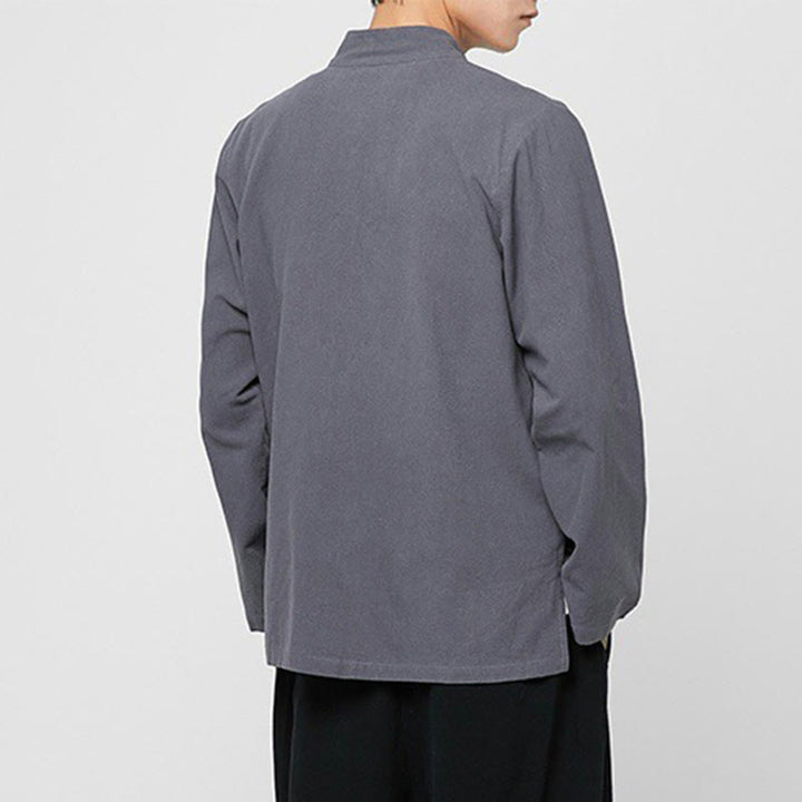 Buddha Stones中国風 カエルボタン サイドスリット メンズ 長袖 コットン 唐装シャツ - image 6