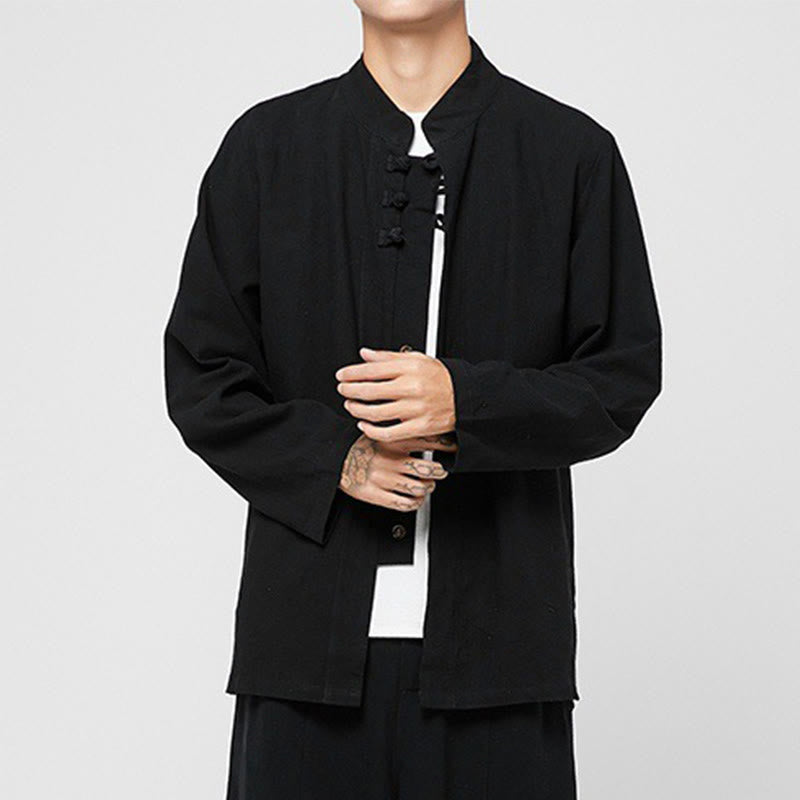 Buddha Stones中国風 カエルボタン サイドスリット メンズ 長袖 コットン 唐装シャツ - image 9