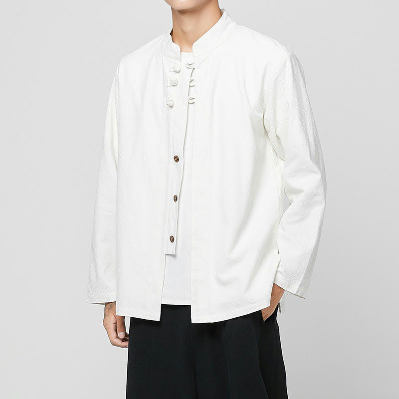 Buddha Stones中国風 カエルボタン サイドスリット メンズ 長袖 コットン 唐装シャツ - 白 - US/UK/AU46、 EU56 (5XL) - image 20