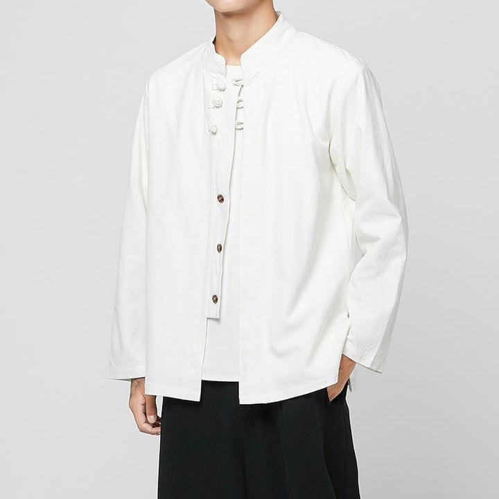 Buddha Stones中国風 カエルボタン サイドスリット メンズ 長袖 コットン 唐装シャツ - 白 - US/UK/AU46、 EU56 (5XL) - image 20