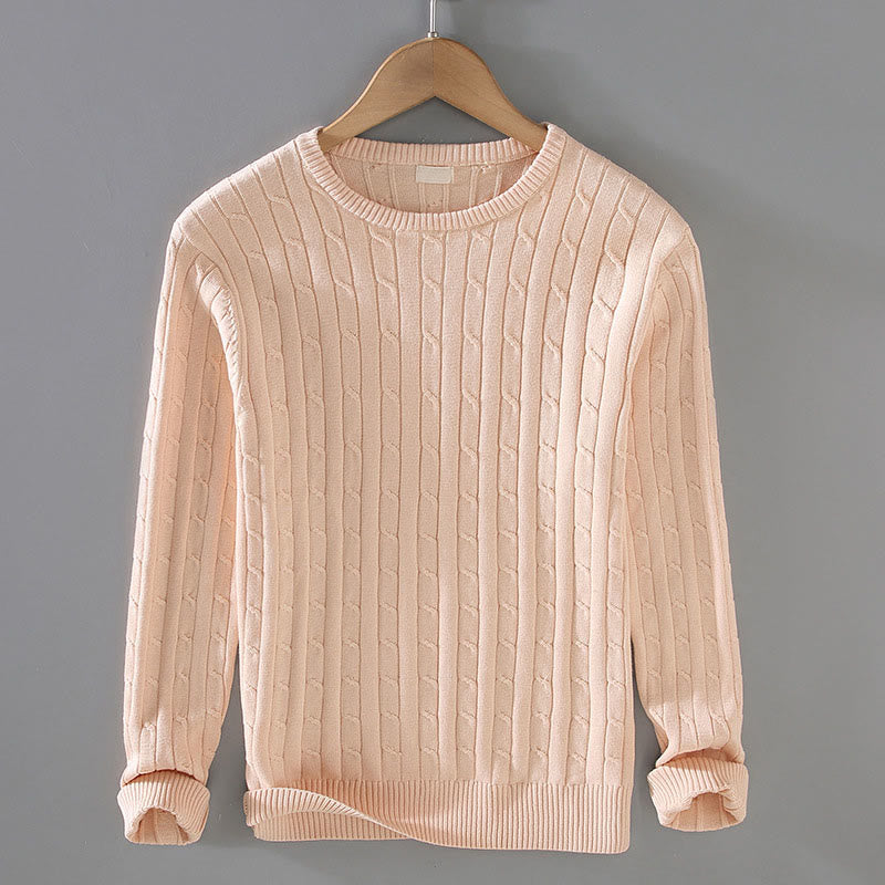 Buddha Stonesケーブルニットデザインメンズクルーネック長袖ピュアコットンセーター - モカシン - US/UK/AU42、 EU52 (3XL) - image 2