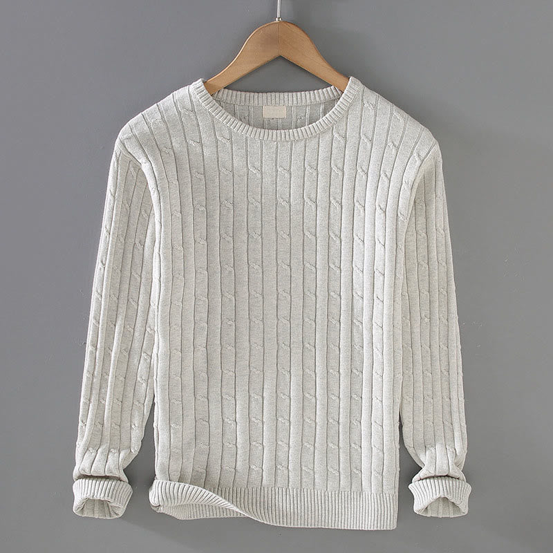 Buddha Stonesケーブルニットデザインメンズクルーネック長袖ピュアコットンセーター - リネン - US/UK/AU42、 EU52 (3XL) - image 5