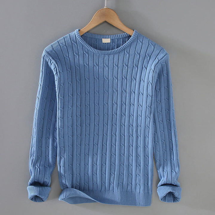 Buddha Stonesケーブルニットデザインメンズクルーネック長袖ピュアコットンセーター - コーンフラワーブルー - US/UK/AU42、 EU52 (3XL) - image 4
