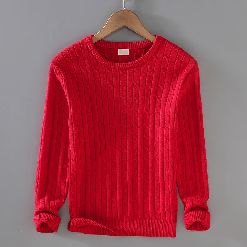 Buddha Stonesケーブルニットデザインメンズクルーネック長袖ピュアコットンセーター - 赤 - US/UK/AU42、 EU52 (3XL) - image 1