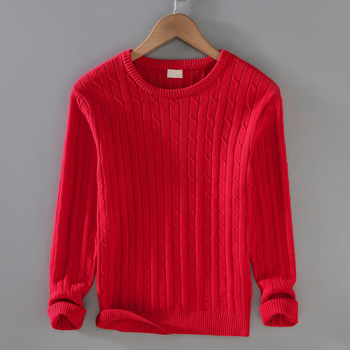 Buddha Stonesケーブルニットデザインメンズクルーネック長袖ピュアコットンセーター - 赤 - US/UK/AU42、 EU52 (3XL) - image 1