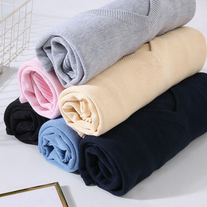 Buddha Stones無地 Vネック コットン シンプルデザイン メンズ 長袖セーター - image 15