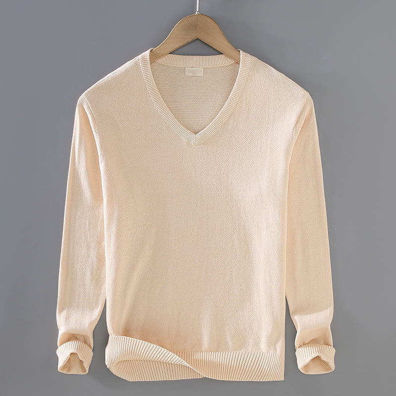 Buddha Stones無地 Vネック コットン シンプルデザイン メンズ 長袖セーター - パパイヤホイップ - US/UK/AU42、 EU52 (3XL) - image 8