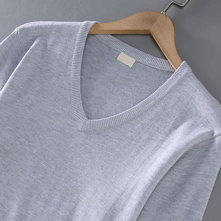 Buddha Stones無地 Vネック コットン シンプルデザイン メンズ 長袖セーター - image 2