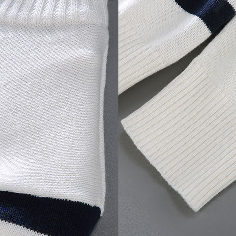 Buddha Stonesカラーコントラストストライプハーフジッパーデザインコットンメンズ長袖セーター - image 8