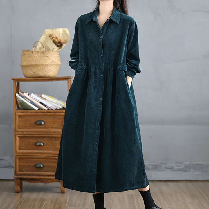 Buddha Stonesプレーンボタン 長袖 レディース コットンコーデュロイコート ポケット付き - ティール - US12、 UK/AU16、 EU44 (2XL) - image 23
