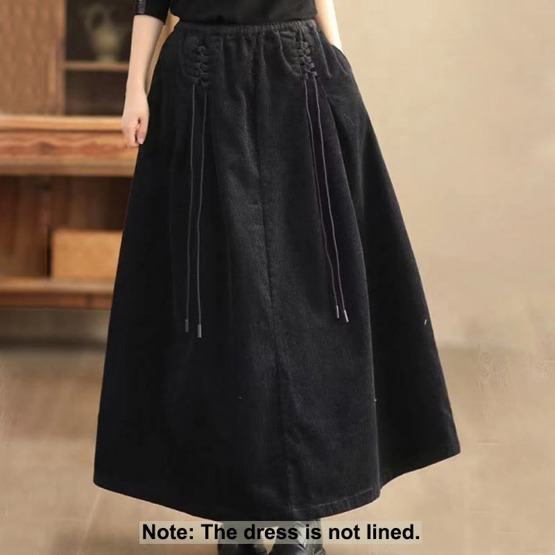 Buddha Stonesレディース 無地コットンコーデュロイ 7-8丈スカート ポケット付き - image 6