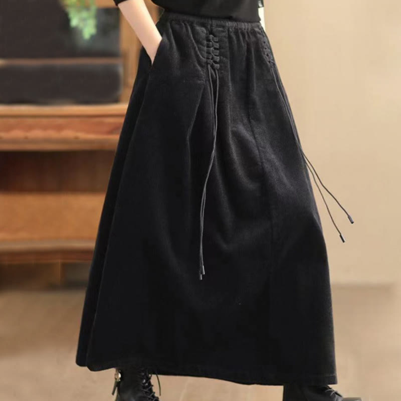 Buddha Stonesレディース 無地コーデュロイ 7-8丈スカート ポケット付き - 黒 - US12、 UK/AU16、 EU44 (2XL) - image 5