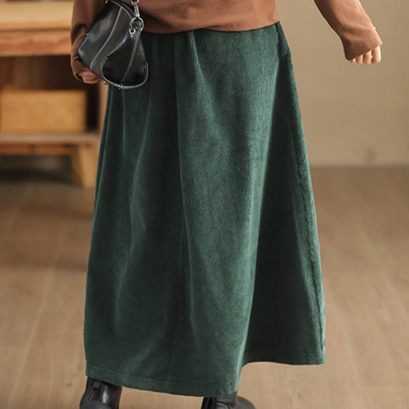 Buddha Stonesレディース 無地コーデュロイ 7-8丈スカート ポケット付き - image 4