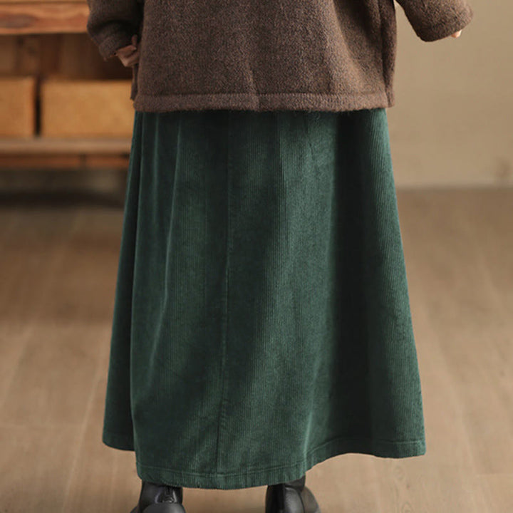 Buddha Stonesレディース 無地コットンコーデュロイ 7-8丈スカート ポケット付き - image 2