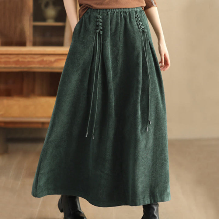 Buddha Stonesレディース 無地コーデュロイ 7-8丈スカート ポケット付き - ダークグリーン - US12、 UK/AU16、 EU44 (2XL) - image 0