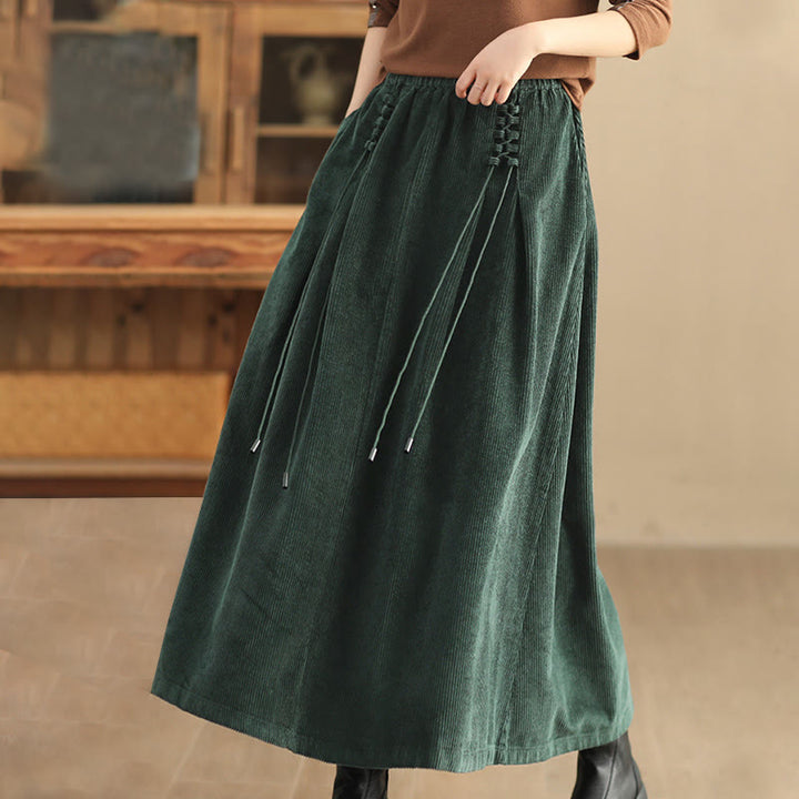 Buddha Stonesレディース 無地コットンコーデュロイ 7-8丈スカート ポケット付き - image 3