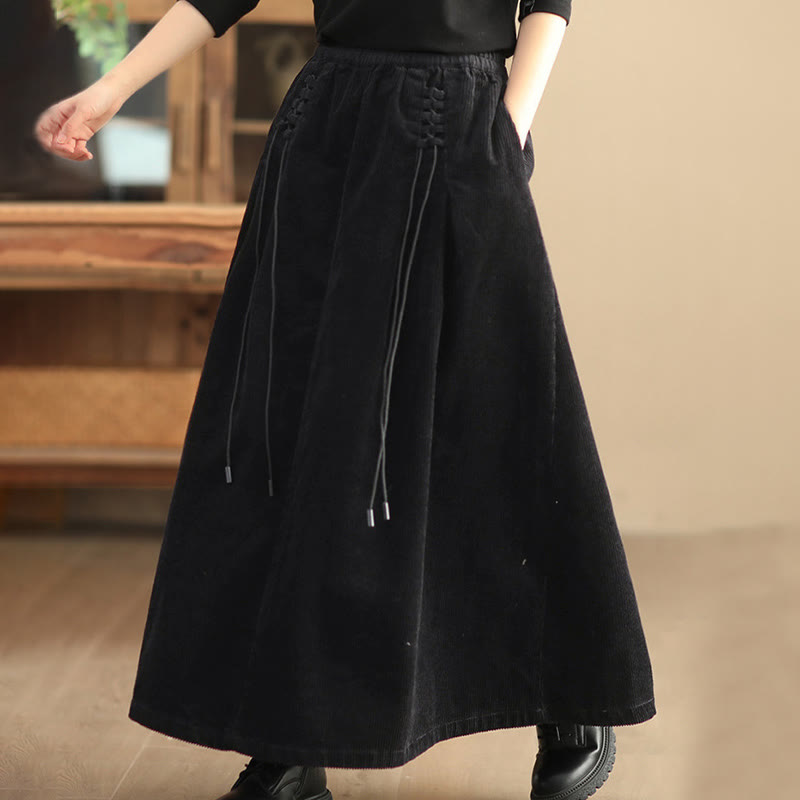 Buddha Stonesレディース 無地コーデュロイ 7-8丈スカート ポケット付き - image 7