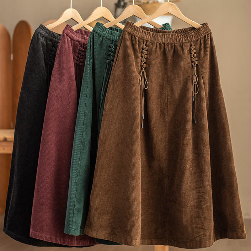 Buddha Stonesレディース 無地コーデュロイ 7-8丈スカート ポケット付き - image 14