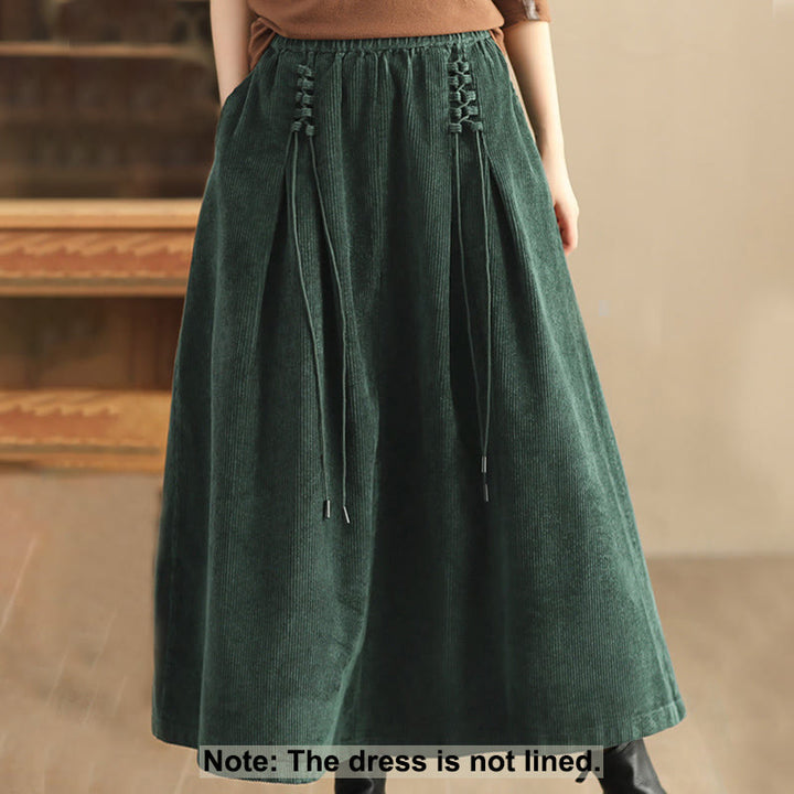 Buddha Stonesレディース 無地コーデュロイ 7-8丈スカート ポケット付き - image 1