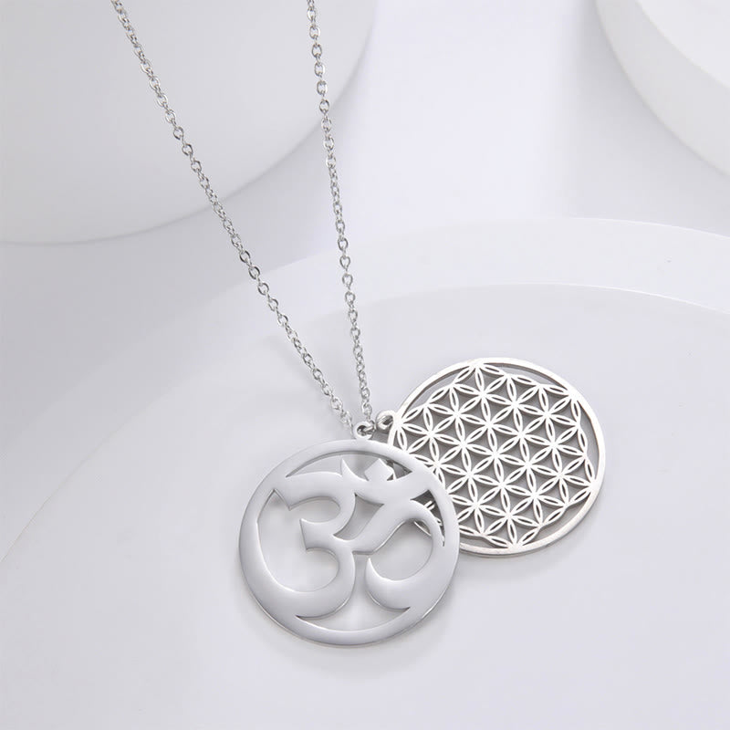 Buddha Stonesオムシンボル 中空花デザイン ステンレススチール コネクションネックレス ペンダント - image 2